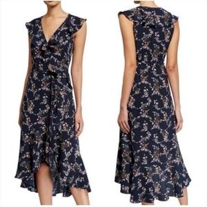 Max Studio Navy Blue Floral Wrap
Midi Dress Ruffle Sleeve Size Small